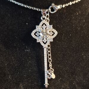 Dazzling 925 Sterling Silver Moissanite Key Pendant Necklace #11
